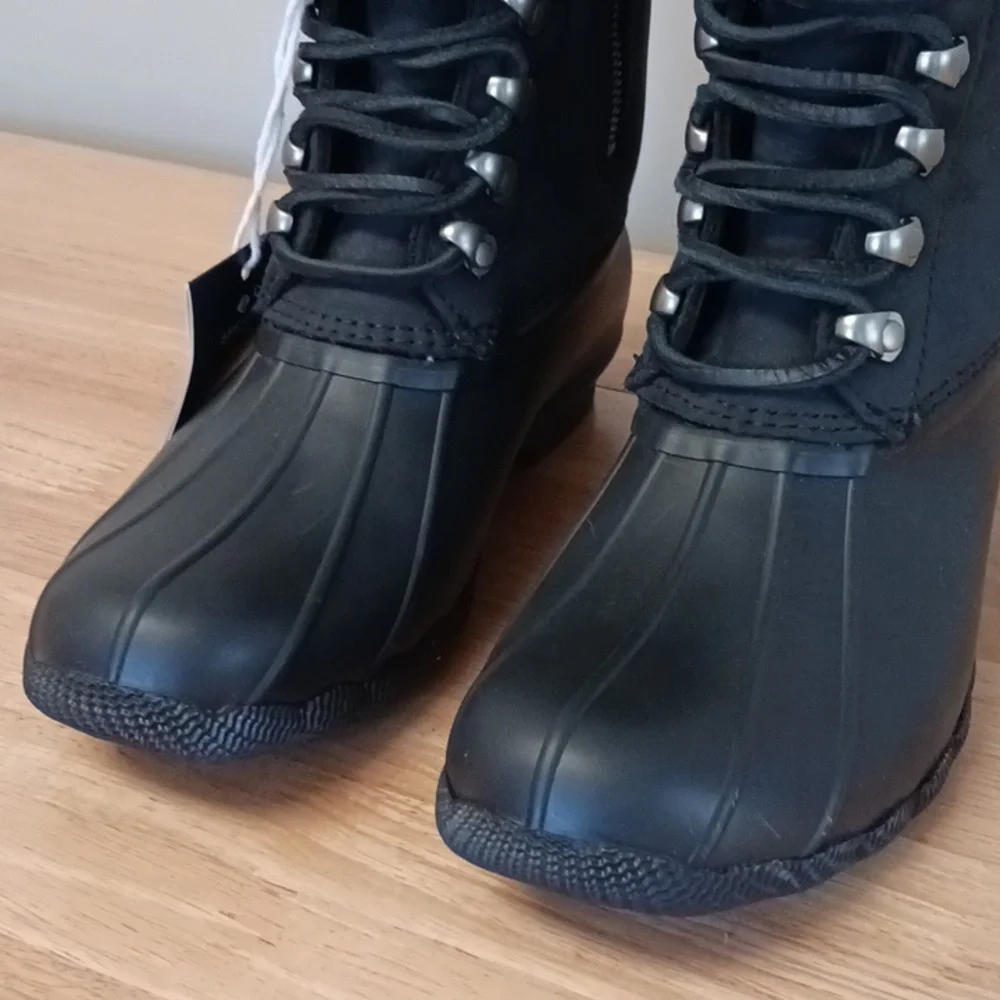 NWT Sperry Saltwater Tall Leather Black Waterproof Boot Size 6.5 - Picture 5 of 16